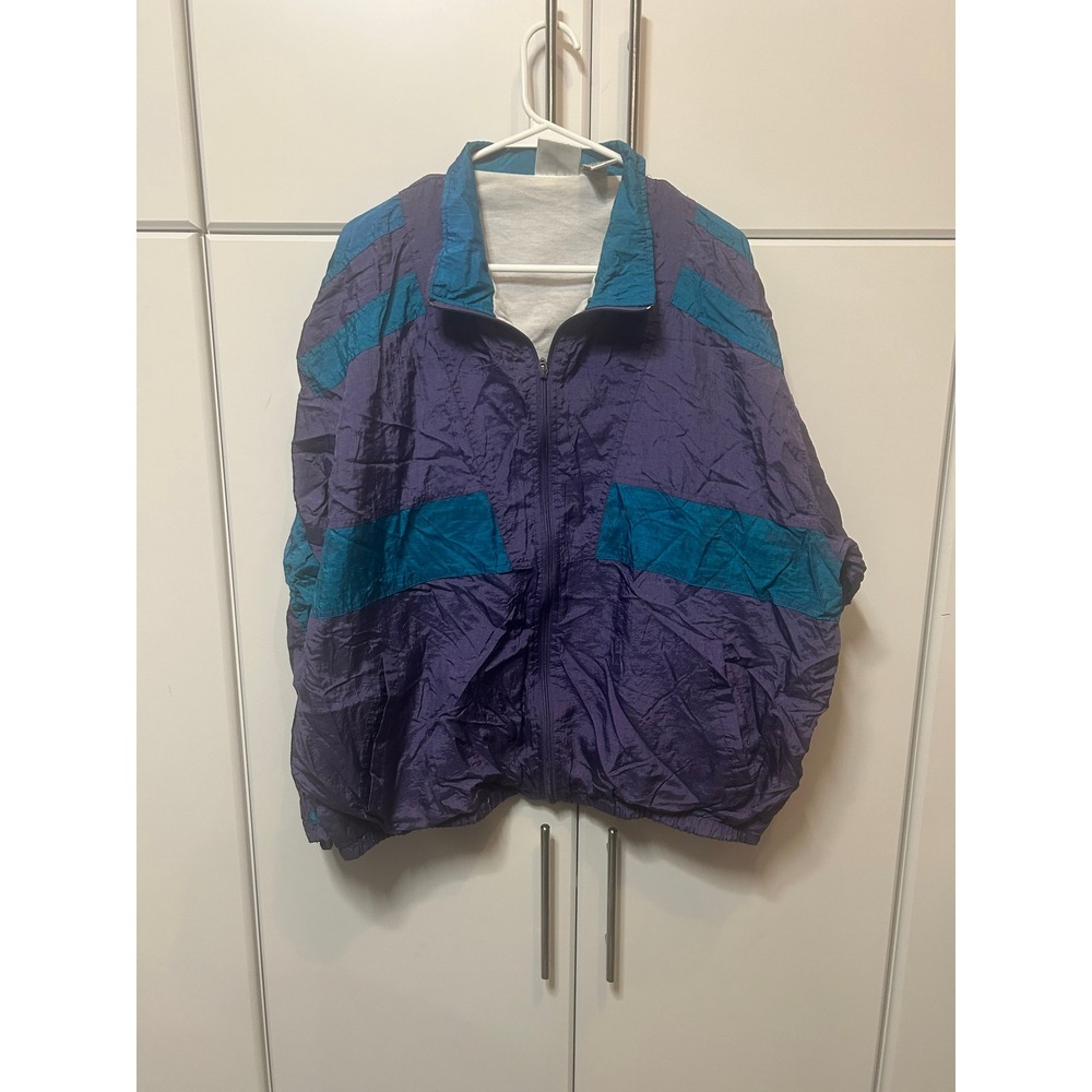 Vintage MacGregor Windbreaker Jacket XL Purple Teal Colorblock 90s Nylon Zip Up